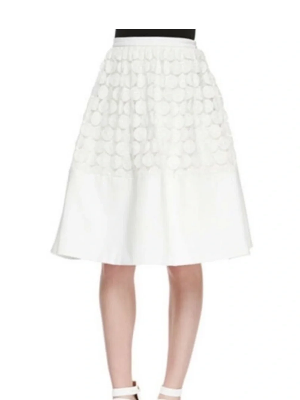 Alexis White Floral Mixed Media Midi Skirt Tulle Bridal Skirt Size Small